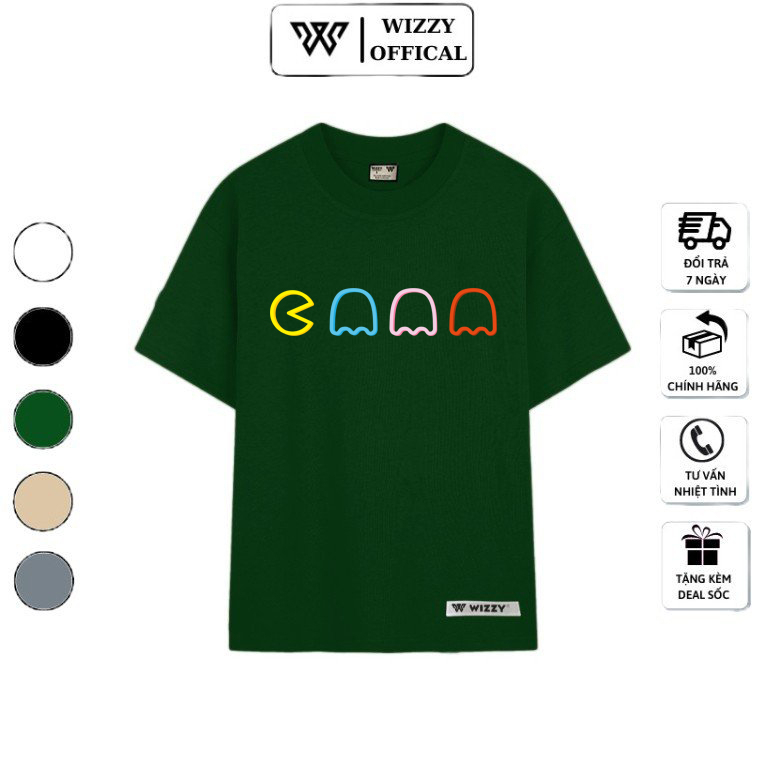 Áo thun tay lỡ cotton cao cấp WIZZY phông phong cách basic kiểu dáng form rộng unisex in hình emoticon Pacman mã 13