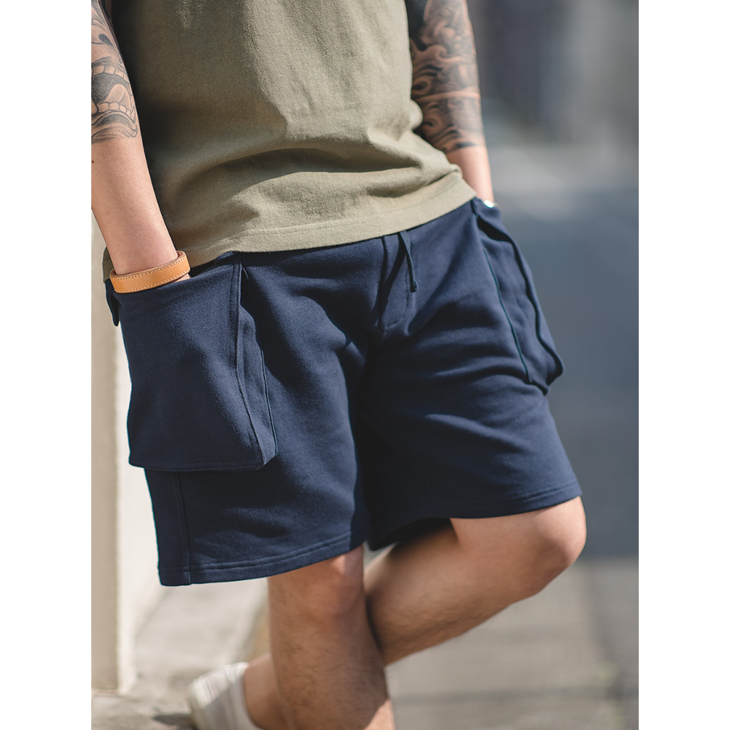 Quần short nỉ túi hộp - Cargo pants short 2 màu xanh navy và đen
