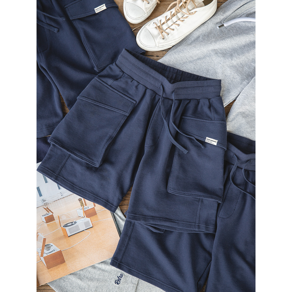 Quần short nỉ túi hộp - Cargo pants short 2 màu xanh navy và đen