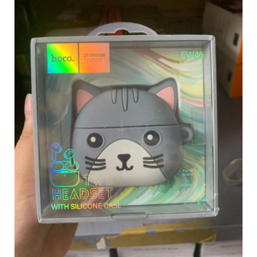 Tai nghe không dây 2 tai rời bluetooth Hoco Airpod EW46 Mèo Kute dạng móc vành tai, giảm tiếng ồn