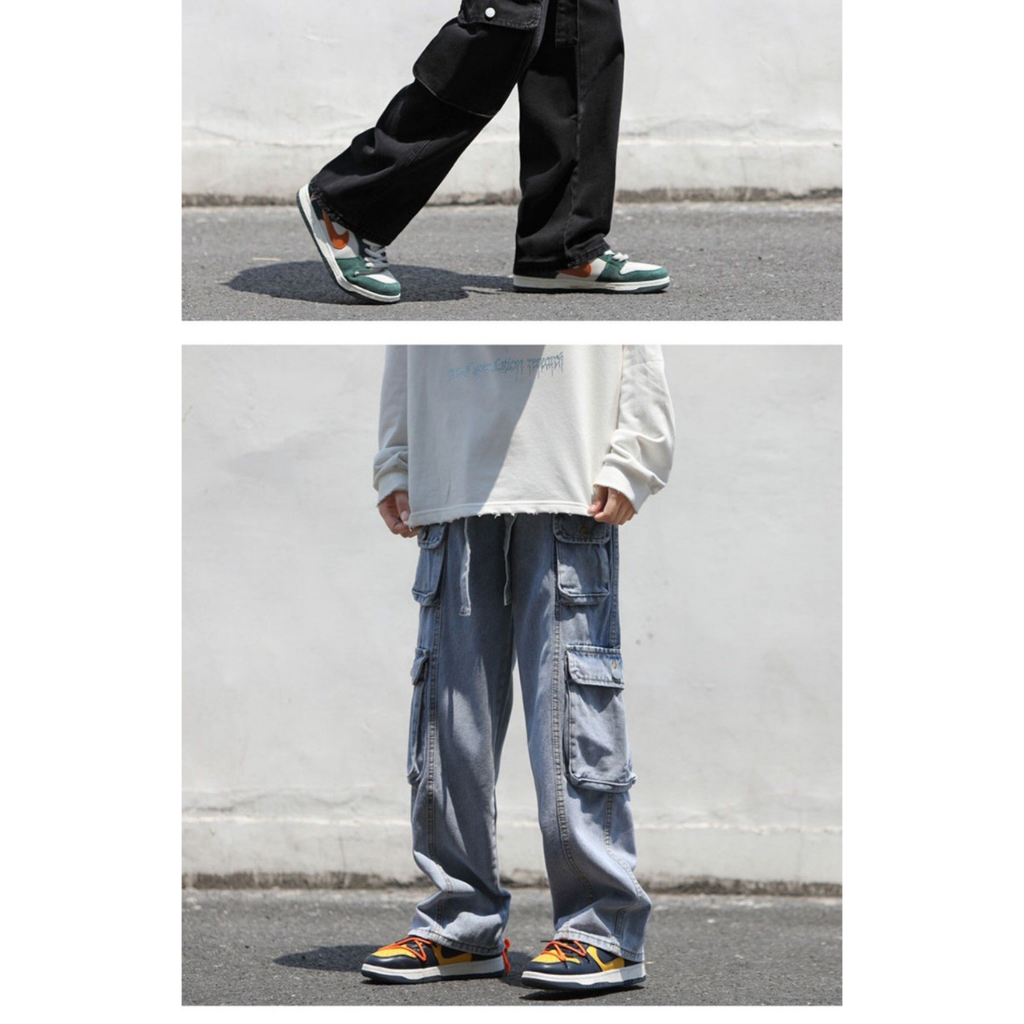 Quần baggy Unisex  LB jean cotton dày dặn, túi hộp, ống rộng dáng suông, BGSH7