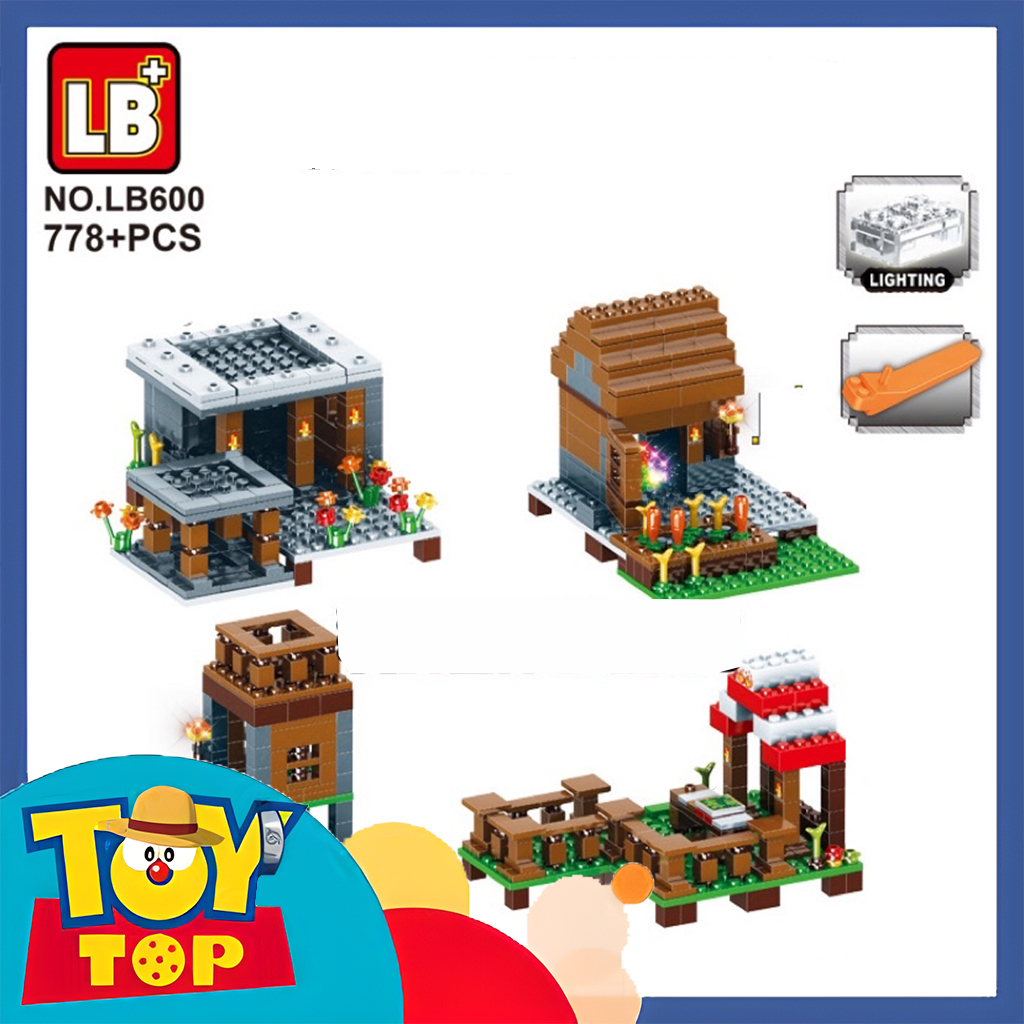 Đồ chơi lắp ráp minecraft ngôi làng chiến đấu cùng Iron Golem tại sào huyệt thế giới vuông my world xếp hình LB600