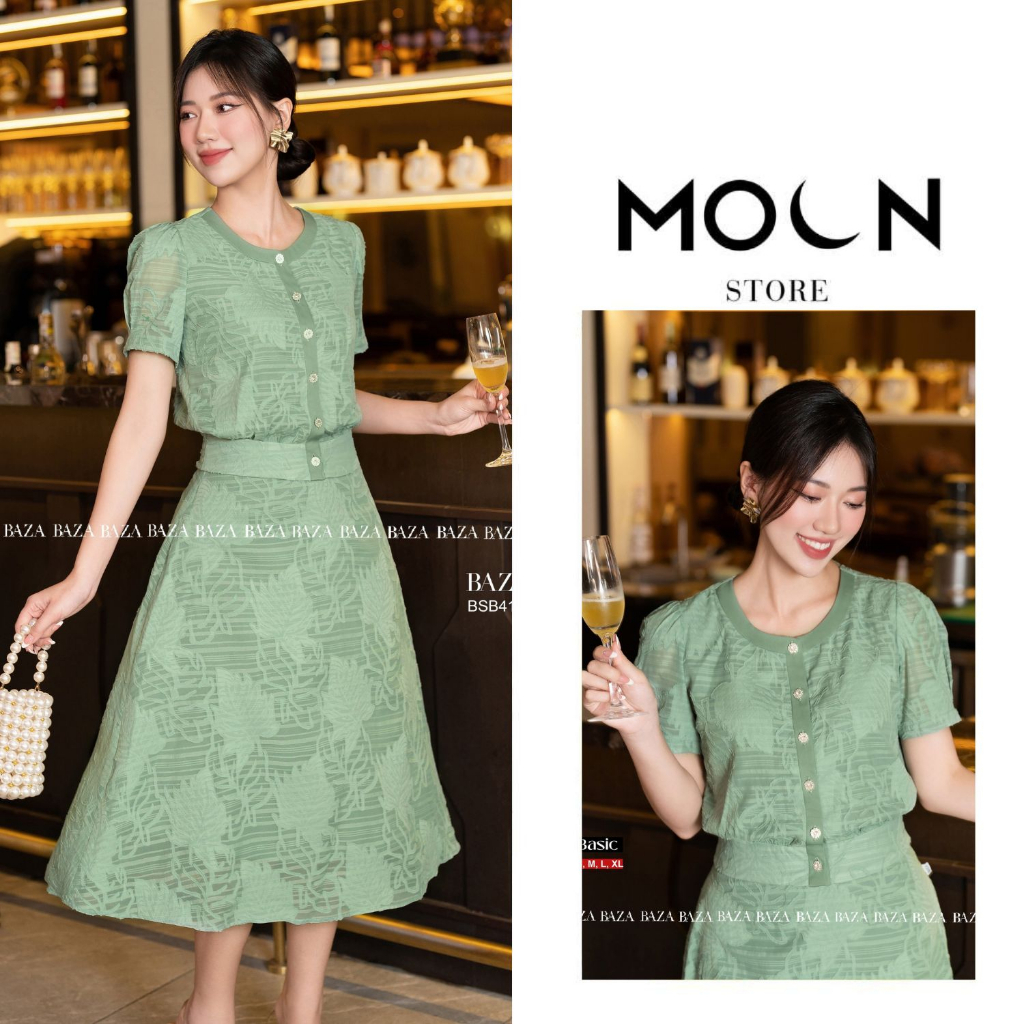 Set bộ áo chân váy công sở thiết kế độc quyền chất ren đũi basic BSB4179 Moon
