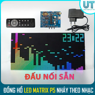 ĐỒNG HỒ LED MATRIX P5 nháy theo nhạc 2023 Clock Music - Nhiều hiệu ứng, báo nhiệt độ, báo lịch, báo giờ (ĐẤU NỐI SẴN)