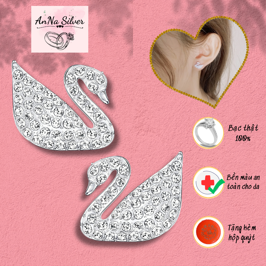 Khuyên tai bạc nữ bạc 925 không gỉ, bông tai hình thiên nga đính đá thời trang AnNa Silver