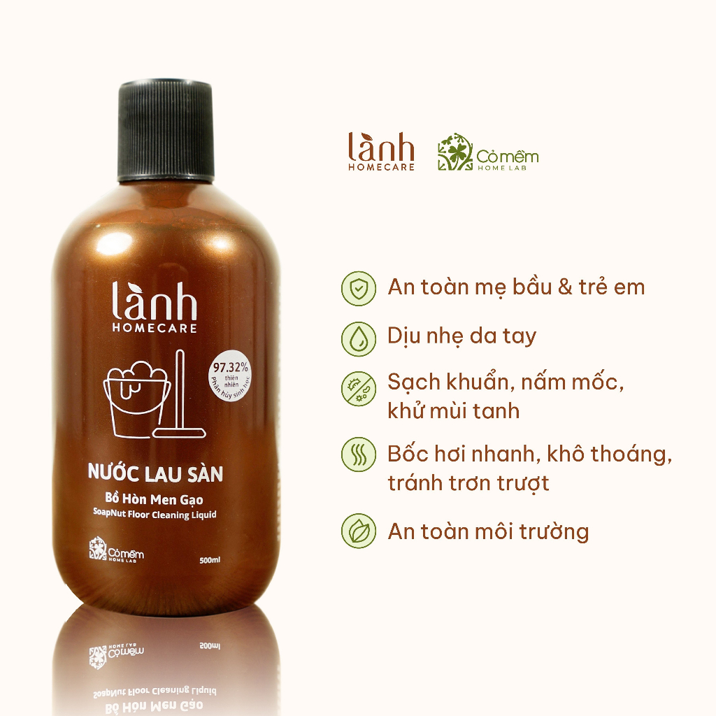 Nước lau sàn nhà Thiên nhiên Bồ hòn Men gạo 500ml LÀNH Homecare
