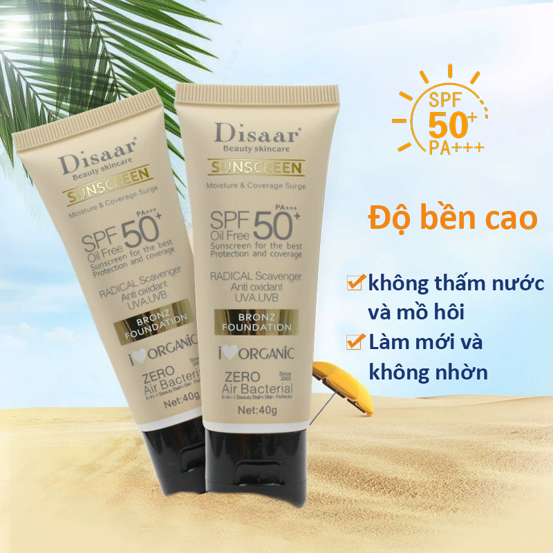 Kem chống nắng Disaar sunscreen SPF 50+ lâu trôi làm sáng da không nhờn rít chống tia UV cho da dầu 40g