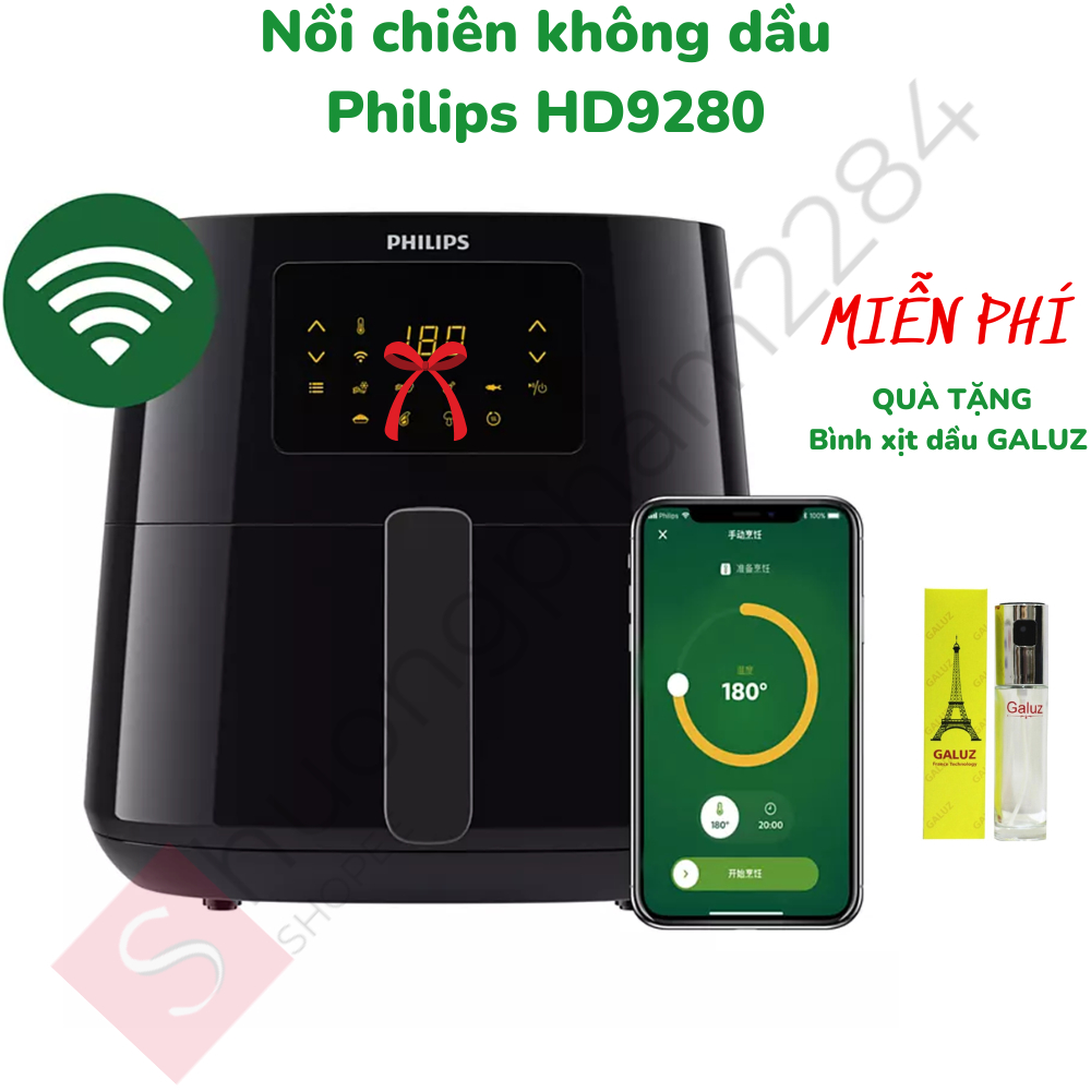 Nồi chiên không dầu 6.2 lít Philips HD9280 ( giỏ chiên 3.0 Lít) - Có kết nối Wifi, điều khiển App - Hàng chính hãng