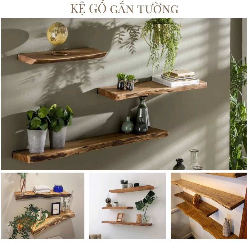 Thanh Ngang Kệ, Giá Treo Âm Tường Giấu Chân Gỗ Nguyên Khối Tự Nhiên, Decor Trang Trí Nhà