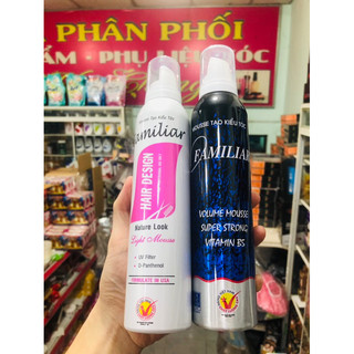 Combo 2 chai Mousse bọt xịt tạo kiểu tóc Familiar (1 cứng, 1 mềm)