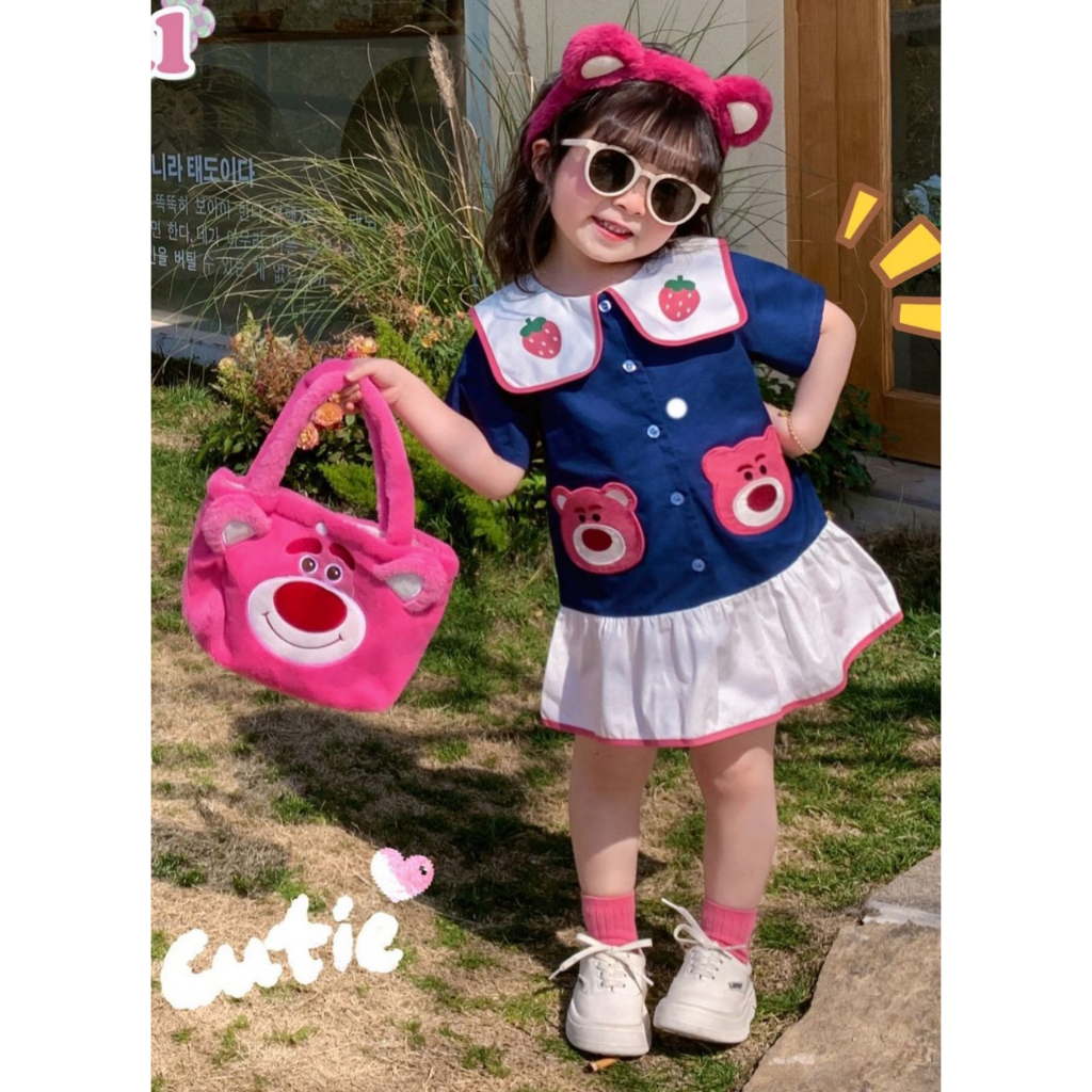 Túi Xách Gấu Dâu Losto Túi Xách Nữ Gấu Dâu Losto Hồng Phấn Vải Nhung Mịn
