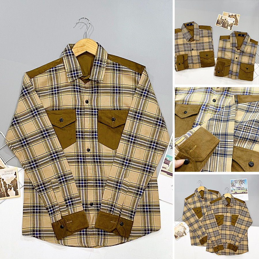 Áo Sơ Mi Nam Nữ Tay Dài Cổ Bẻ Kẻ Caro Phối Màu 2 Túi Chất Liệu Vải Cotton Form Rộng Màu Be Mền Mịn SMTD64 - TOMANO