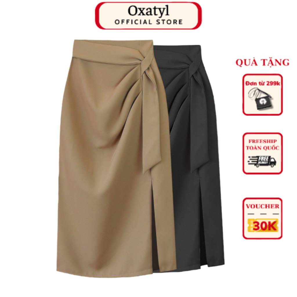 Váy xẻ tà có nếp gấp không đều Oxatyl M133 cho phụ nữ mùa hè phong cách retro