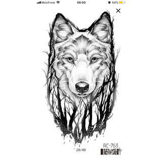 Hình xăm dán tattoo chó sói rc-763, sticker tattoo hcm, hình xăm 10.5 x 6cm