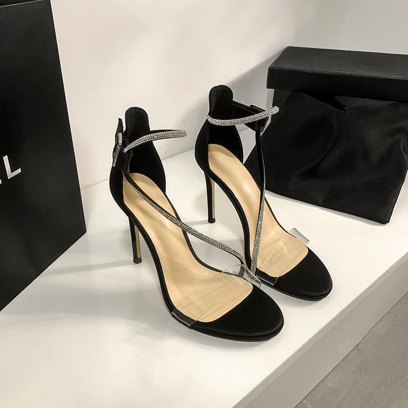 Sandal Cao Gót Nhọn 8-10P Quai Trong Dây Đính Đá Thời Trang - EDZ21