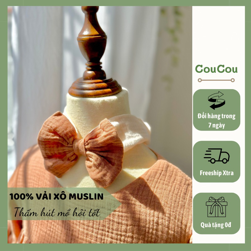 CouCou Turban/Băng đô nơ đáng yêu cho bé gái chất liệu vải xô Muslin by CouCou