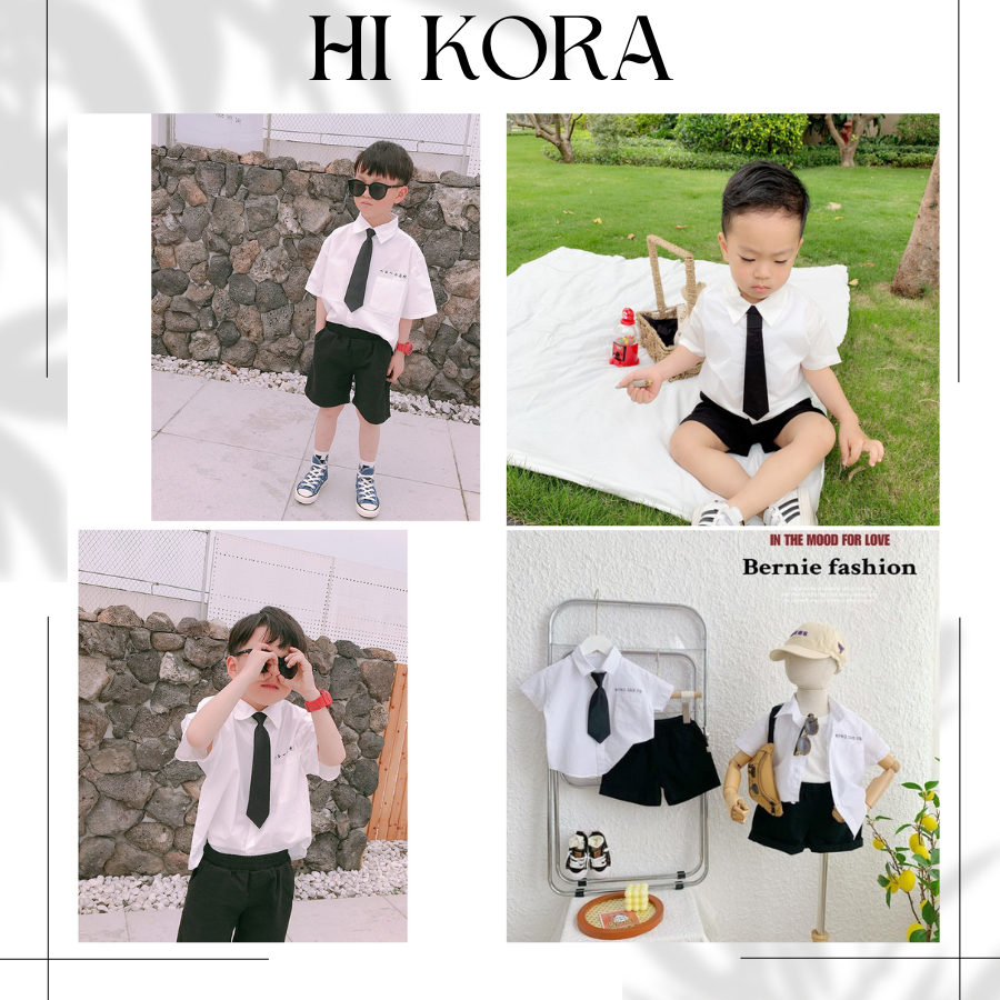 Sét sơ mi trắng công tử kèm cavat sang chảnh cho bé trai đi tiệc picnic dạo phố đều đẹp. BAOQUANKID [HSM]