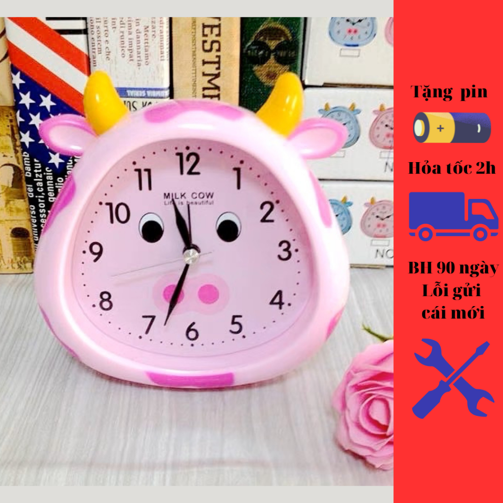 Đồng hồ báo thức con bò để bàn trang trí decor không gian