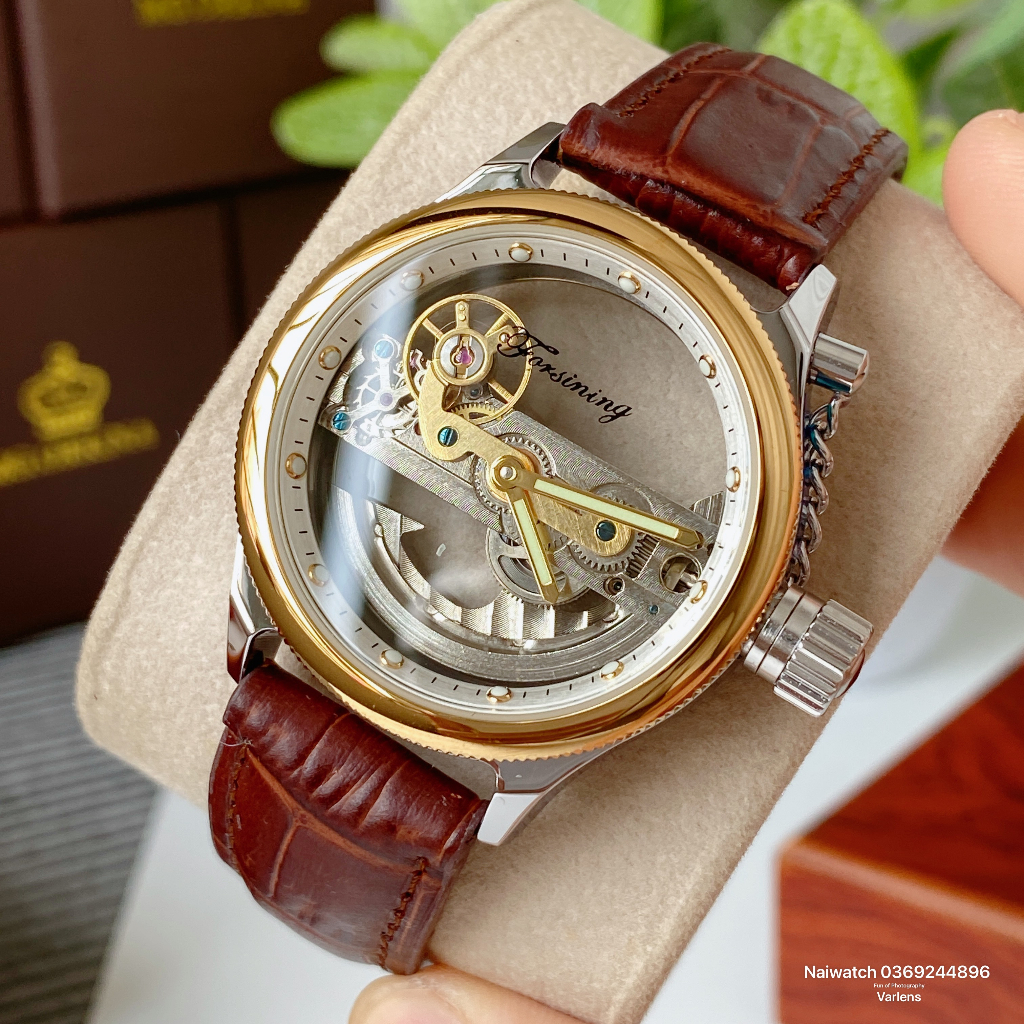 Đồng hồ nam Forsining cơ lộ máy dây da, máy cơ tự động không cần dùng pin, thiết kế phong cách độc đáo Naiwatch