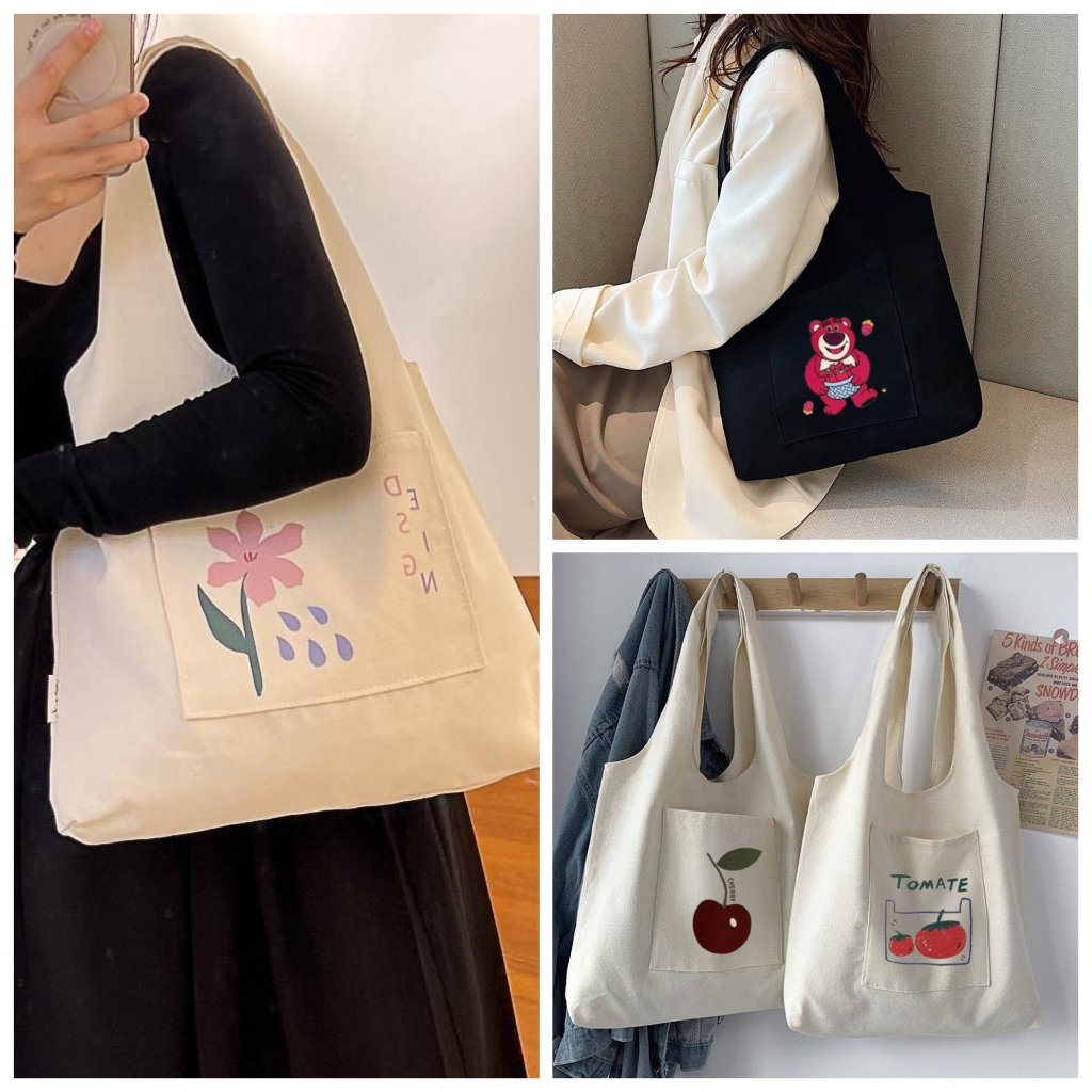 Túi tote vải canvas nữ đựng vừa laptop cỡ lớn đeo vai phong cách Nhật Bản | BigBuy360 - bigbuy360.vn