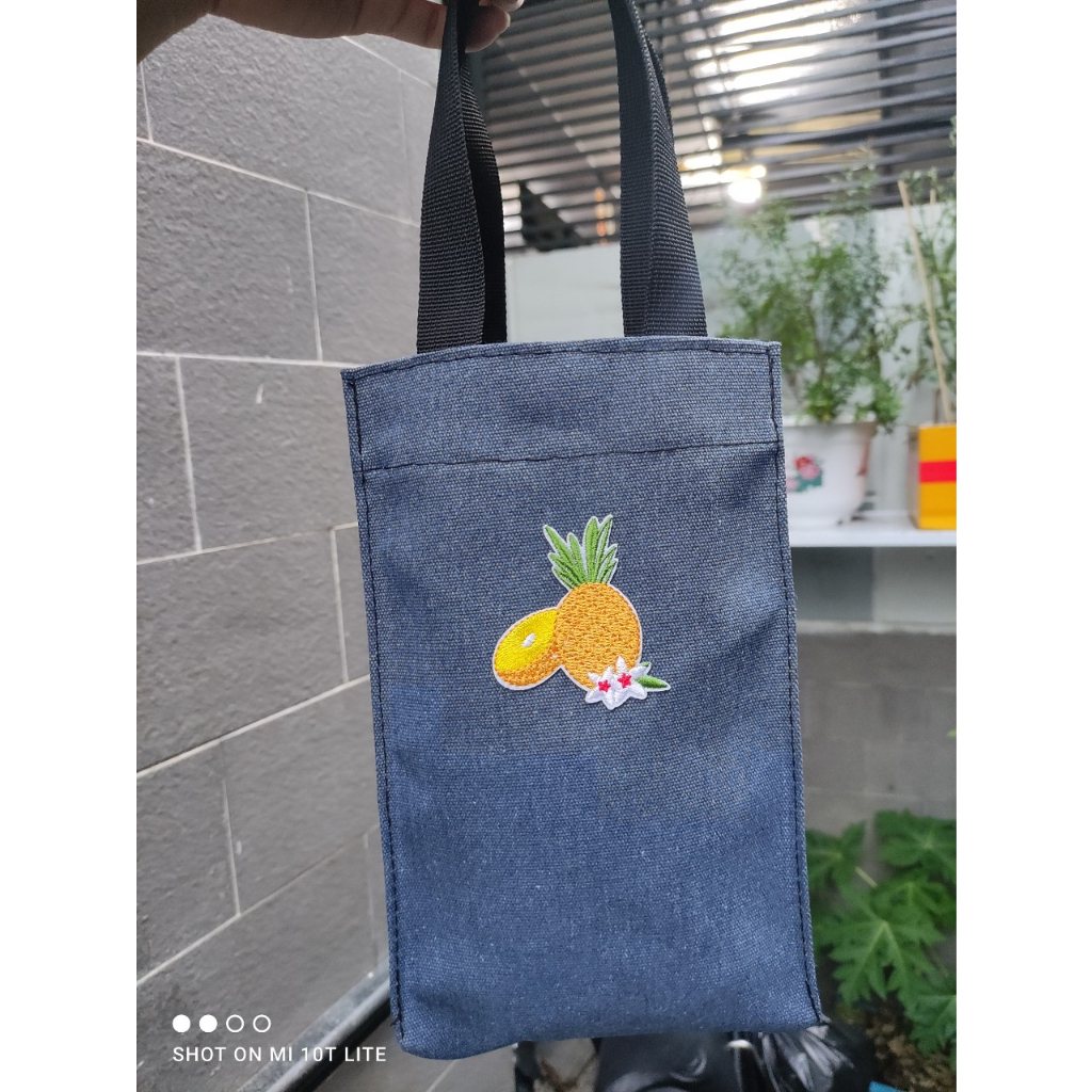 túi vải bố đựng bình nước full màu quả thơm - Cao 25cm x ngang 15cm x rộng 6cm