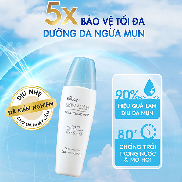 Kem Chống Nắng Dưỡng Da Ngừa Mụn Acne Clear Milk Sunplay Skin Aqua SPF50 25g