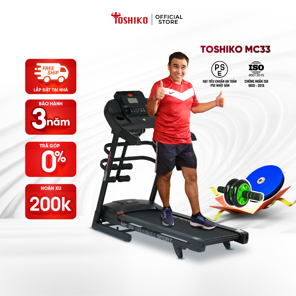 Máy chạy bộ thể dục thể thao tại nhà Toshiko MC33 giúp tăng cơ giảm mỡ, rèn luyện sức khỏe, bảo hành 3 năm