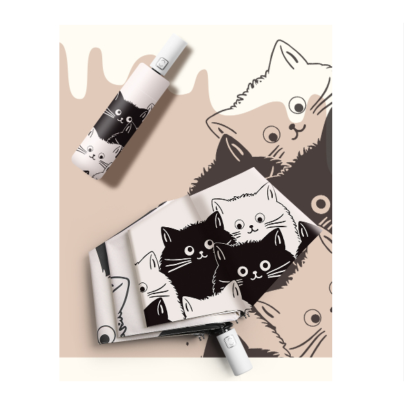 Ô Dù Họa Tiết Mèo Hoạt Hình Cute, Ô Dù Che Mưa Nắng Cao Cấp Chống Thấm Nước Gấp Gọn