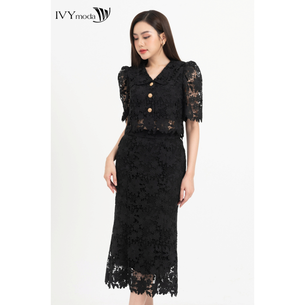 Lace skirt - Set áo tay bồng phối chân váy dài nữ IVY moda MS 16M8196