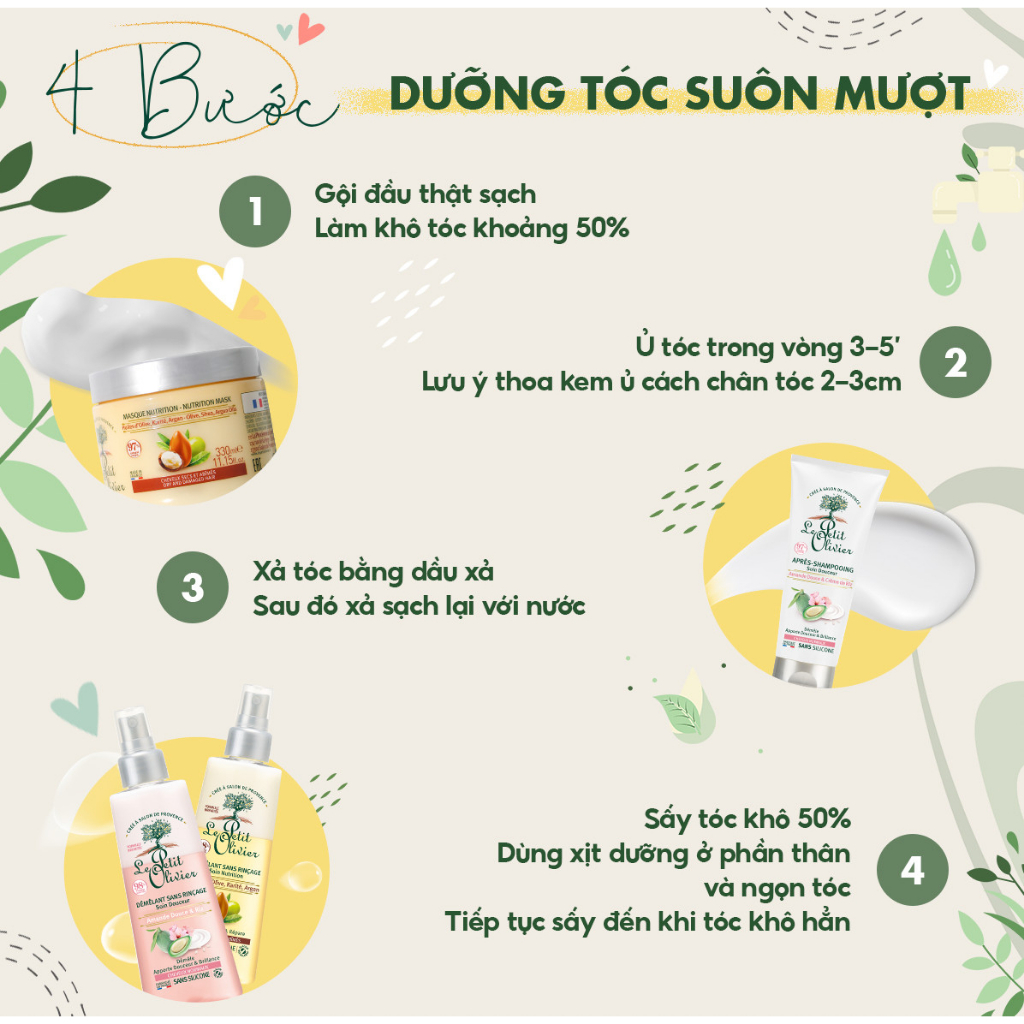 Kem ủ tóc Le Petit Olivier chiết xuất dầu Olive, bơ hạt mỡ, dầu Argan giúp tóc chắc khỏe (330ml)