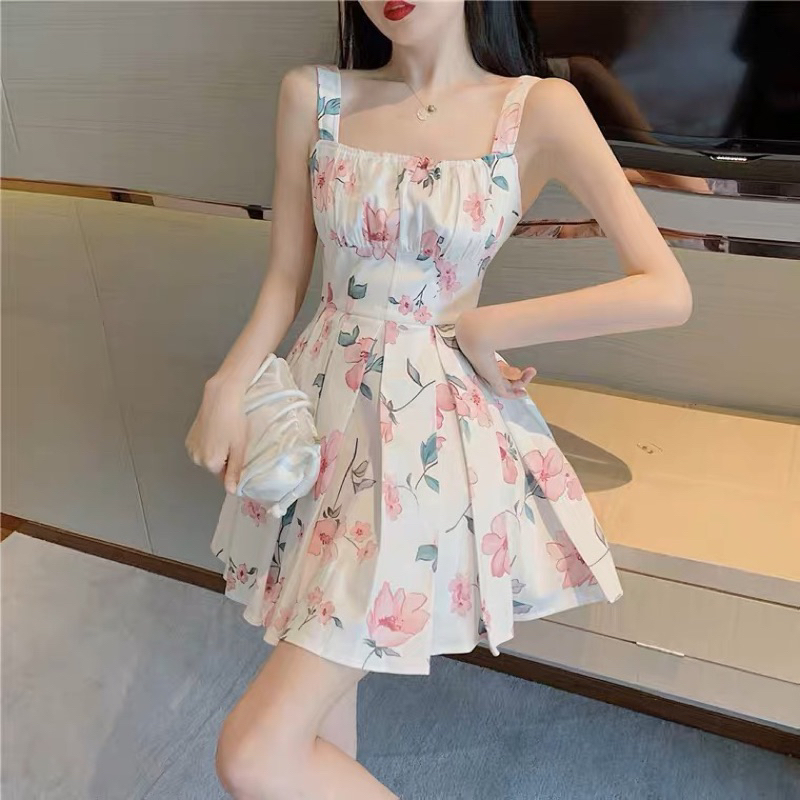 Đầm xoè hoa 2 dây hàng quảng châu oder taobao [Ảh thật]