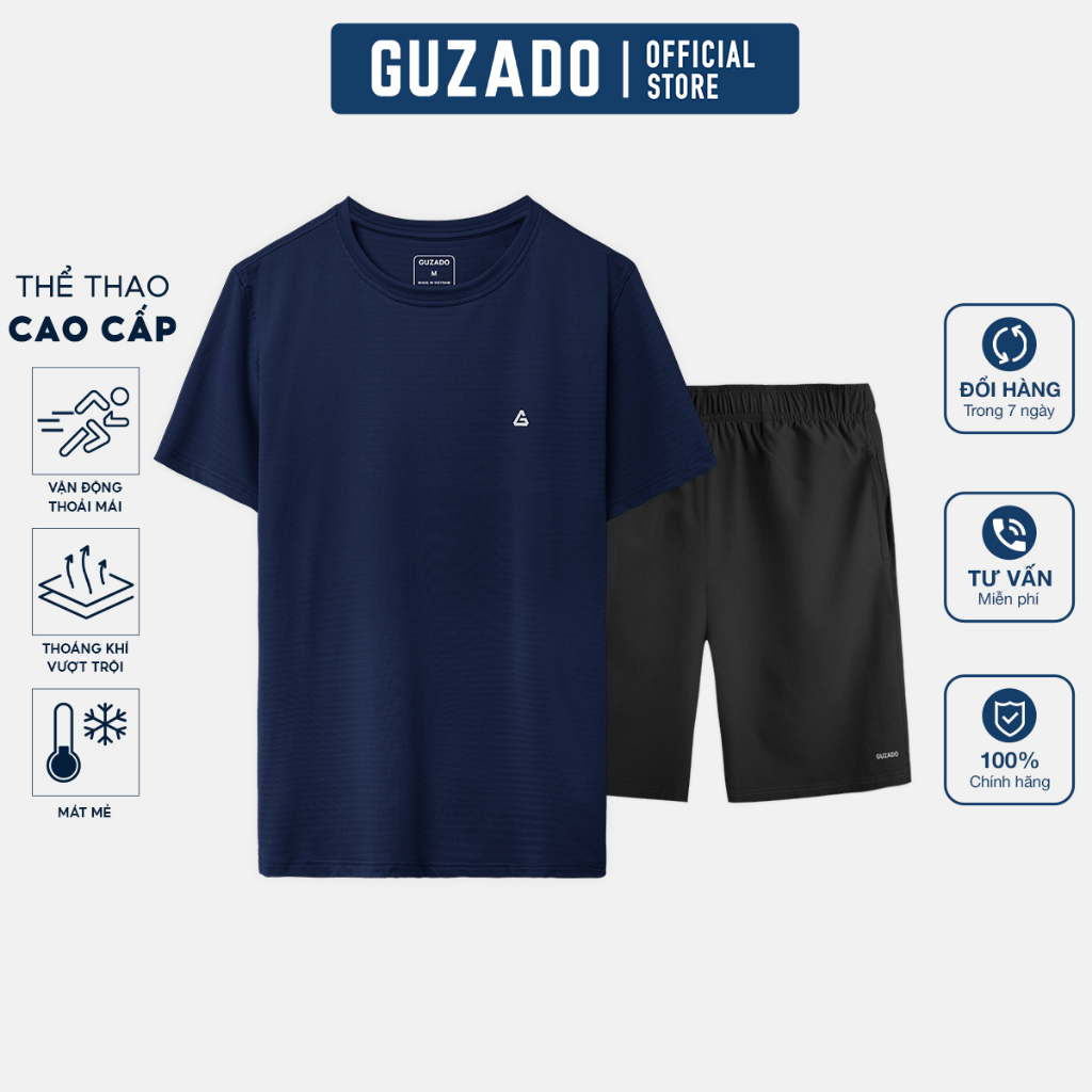 Bộ quần áo thể thao nam ngắn tay có cổ Guzado Sọc Kẻ Cao Cấp BCT2202
