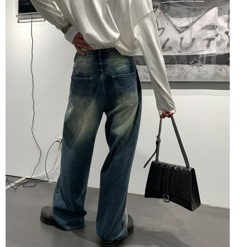 Quần Jean Ống Rộng Nam Nữ Unisex WASH Phủ Ánh Bạc Cao Cấp JS07 | BigBuy360 - bigbuy360.vn