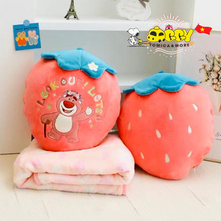 Gối Gấu dâu Lotso kèm chăn hình quả dâu cute