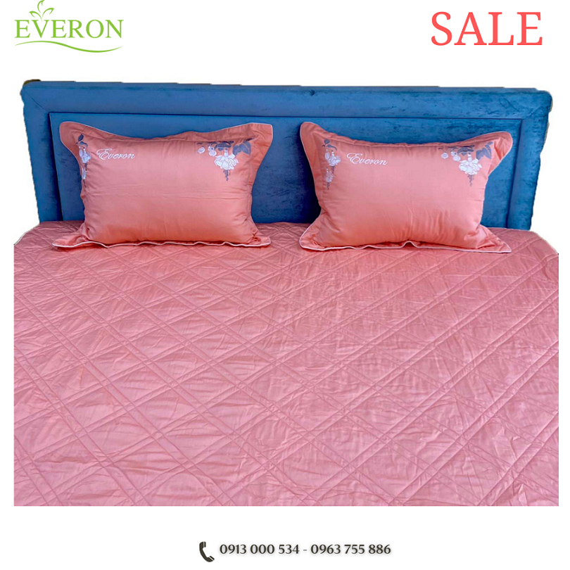 Ga chun chần + vỏ gối Everon chính hãng màu hồng đào giảm giá ESM 19016 (1m8*2m)