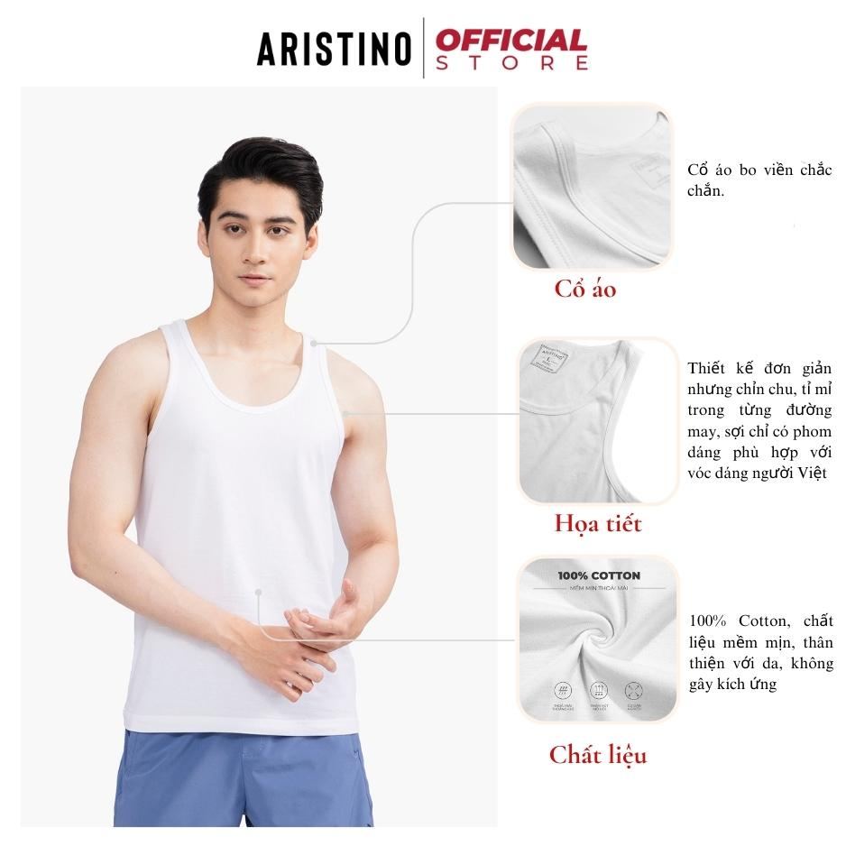 Áo thun ba lỗ nam ARISTINO AC21 áo tanktop sát nách trắng kiểu lót trơn 100% cotton thoáng mát thấm hút co giãn tốt