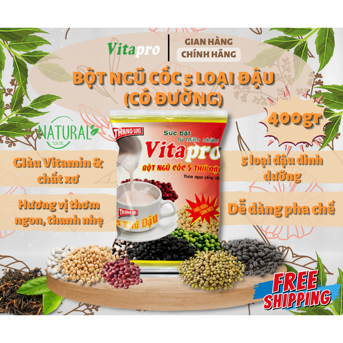 Bột ngũ cốc Vitapro 5 thứ đậu cung cấp dưỡng chất cho cơ thể phù hợp mọi đối tượng (có đường)