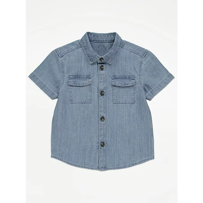 Áo somi trắng car động vật khủng long denim jean George_hàng chính hãng authentic