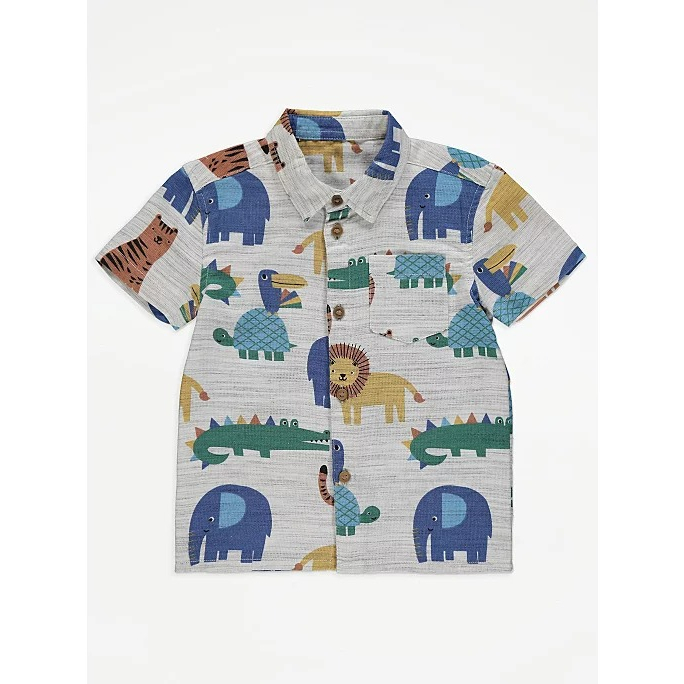 Áo somi trắng car động vật khủng long denim jean George_hàng chính hãng authentic