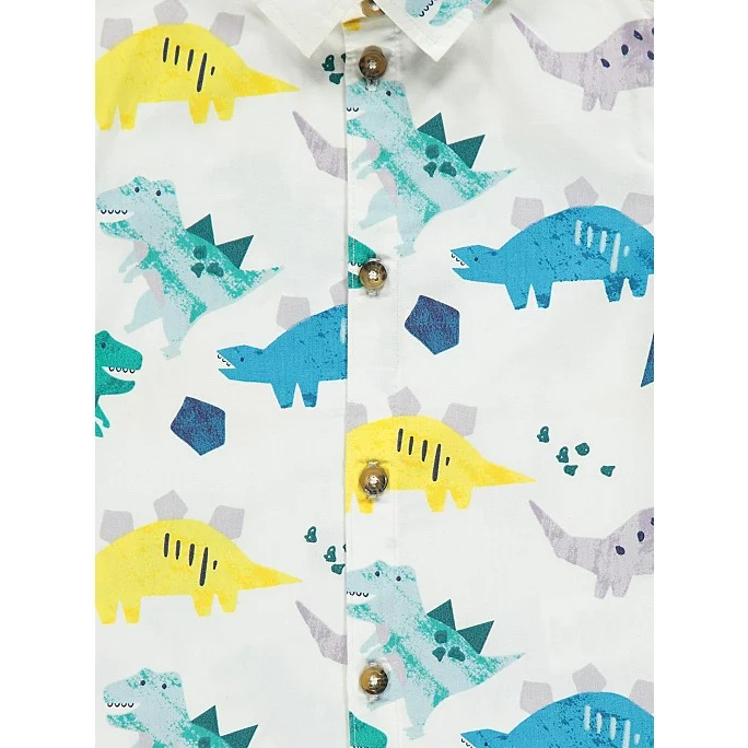 Áo somi trắng car động vật khủng long denim jean George_hàng chính hãng authentic