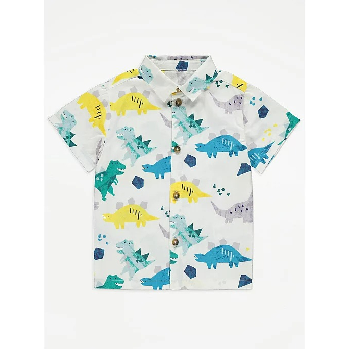 Áo somi trắng car động vật khủng long denim jean George_hàng chính hãng authentic