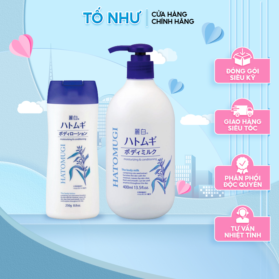 Sữa dưỡng thể trắng da và chống nắng Hatomugi Nhật Bản 250ml 400ml