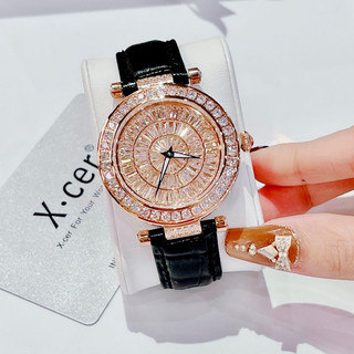 Đồng hồ nữ Xcer B0629 Chính hãng mặt tròn đính đá máy Quartz Dây da siz 35mm