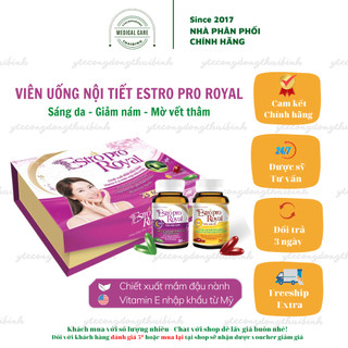 Viên uống nội tiết ESTRO PRO ROYAL tăng cường nội tiết tố nữ, giảm lão hóa làm mờ vết thâm nám làm sáng đẹp da Hộp 60v
