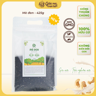 Mè đen (vừng đen) hữu cơ thuần chủng Ninh Thuận (Túi 425g) - Hạt dinh dưỡng loại 1 không biến đổi gen, nấu chè, làm bánh