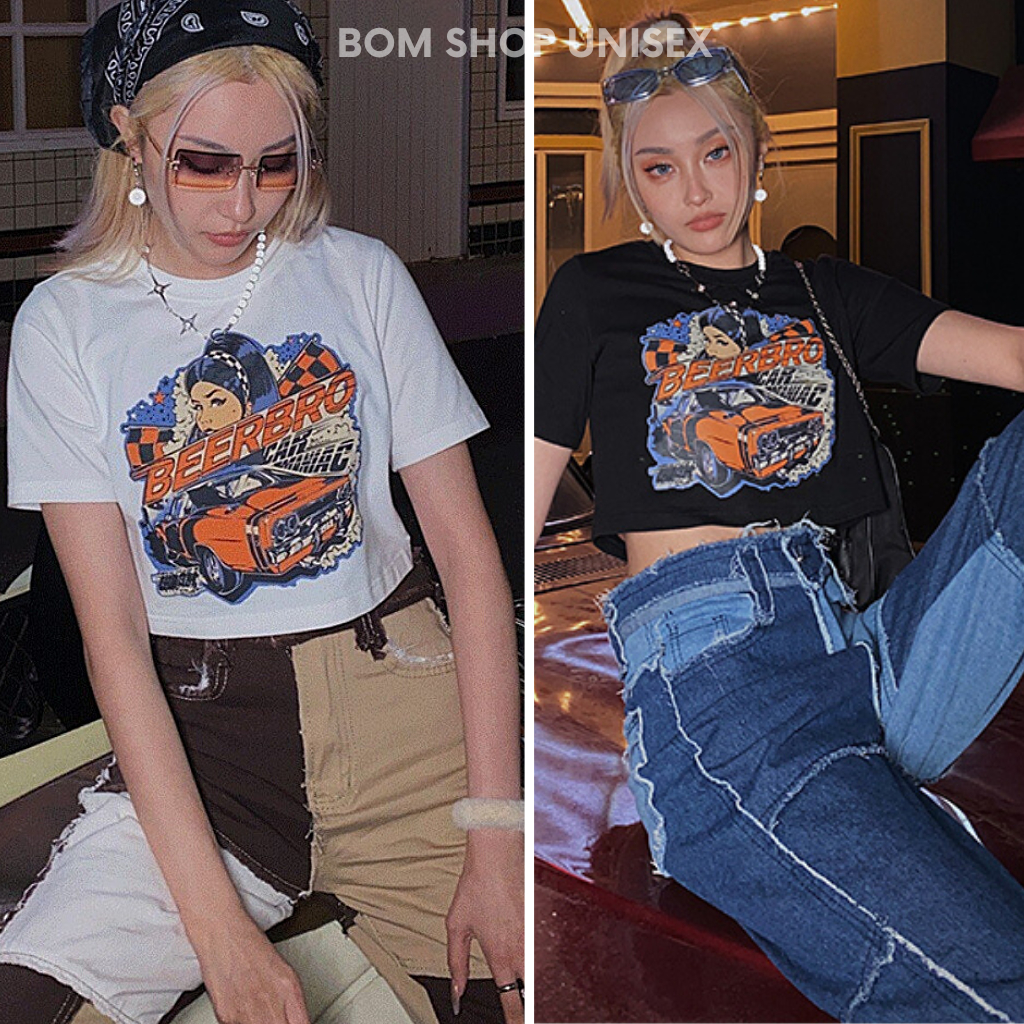 Áo Croptop BEER Ôm Body Cổ Tròn Tay Ngắn Thời Trang Dành Cho Nữ