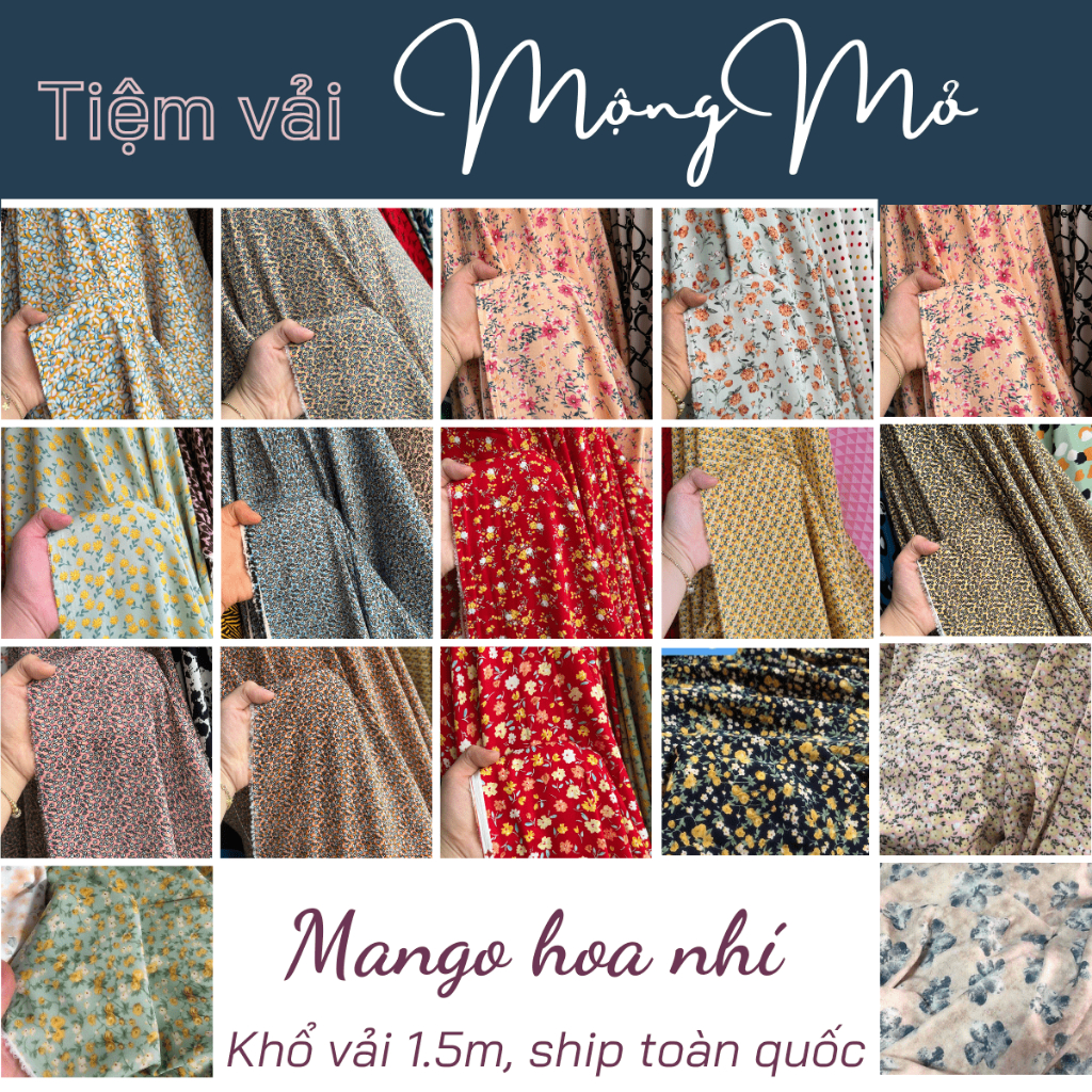 Vải LỤA MANGO hoa nhí, tiệm vải Mộng Mơ may đầm,vải áo dài, vải may váy, vải may pijama, vải may đồ bộ, đồ ngủ