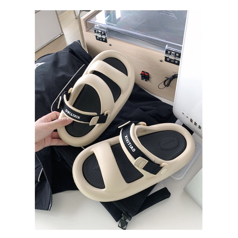 Lùi 1 size Sandal quai ngang bánh mì cao su siêu mềm,chắc chắn  mang được hai kiểu dành cho nam, nữ