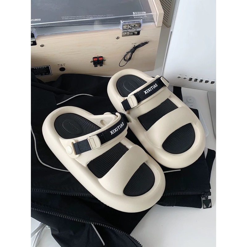 Lùi 1 size Sandal quai ngang bánh mì cao su siêu mềm,chắc chắn  mang được hai kiểu dành cho nam, nữ