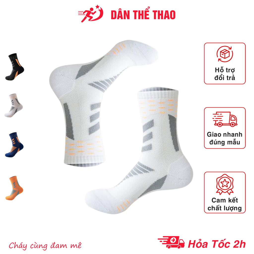 Vớ thể thao cổ cao thoáng khí thấm mồ hôi chống thối - Vớ chạy bộ với các phần đệm giúp êm chân, giảm chấn